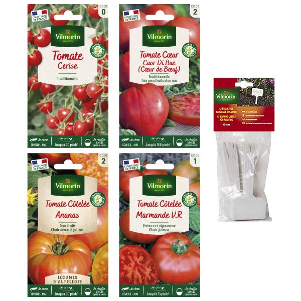 Kit de jardinage - Kit semis de tomates + 12 étiquettes de marquage offertes - face recto